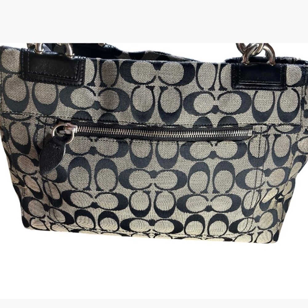 Coach Penelope Signature Carryall Tote in Black and Gray Monogram Canvas EUC - Picture 6 of 15